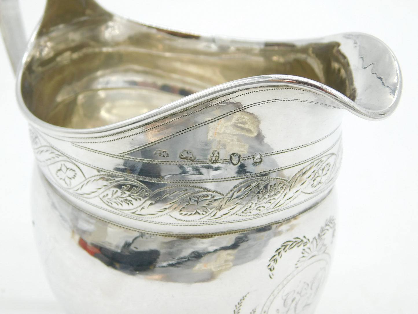 George III Newcastle Sterling Silver Bright Cut Cream Jug Antique c1790