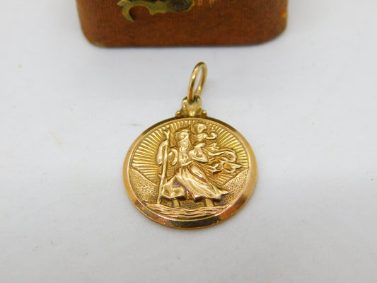 9ct Yellow Gold St Christopher Travel Charm Pendant Vintage 1966 London