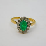 Victorian 18ct Yellow Gold, Emerald & Diamond Floral Engagement Ring Antique