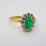 Victorian 18ct Yellow Gold, Emerald & Diamond Floral Engagement Ring Antique