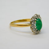 Victorian 18ct Yellow Gold, Emerald & Diamond Floral Engagement Ring Antique