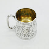 Edwardian Sterling Silver Floral 'K' Initial Christening Mug Antique 1908 Birmingham
