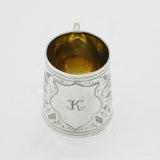 Edwardian Sterling Silver Floral 'K' Initial Christening Mug Antique 1908 Birmingham