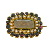 George III 14ct Gold, Garnet, Seed Pearl Mourning Brooch Antique c1820s