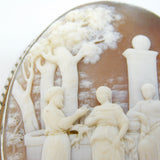 Victorian Large Sterling Silver Epicurean Scene Carved Shell Cameo Brooch c1860