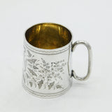 Edwardian Sterling Silver Floral 'K' Initial Christening Mug Antique 1908 Birmingham