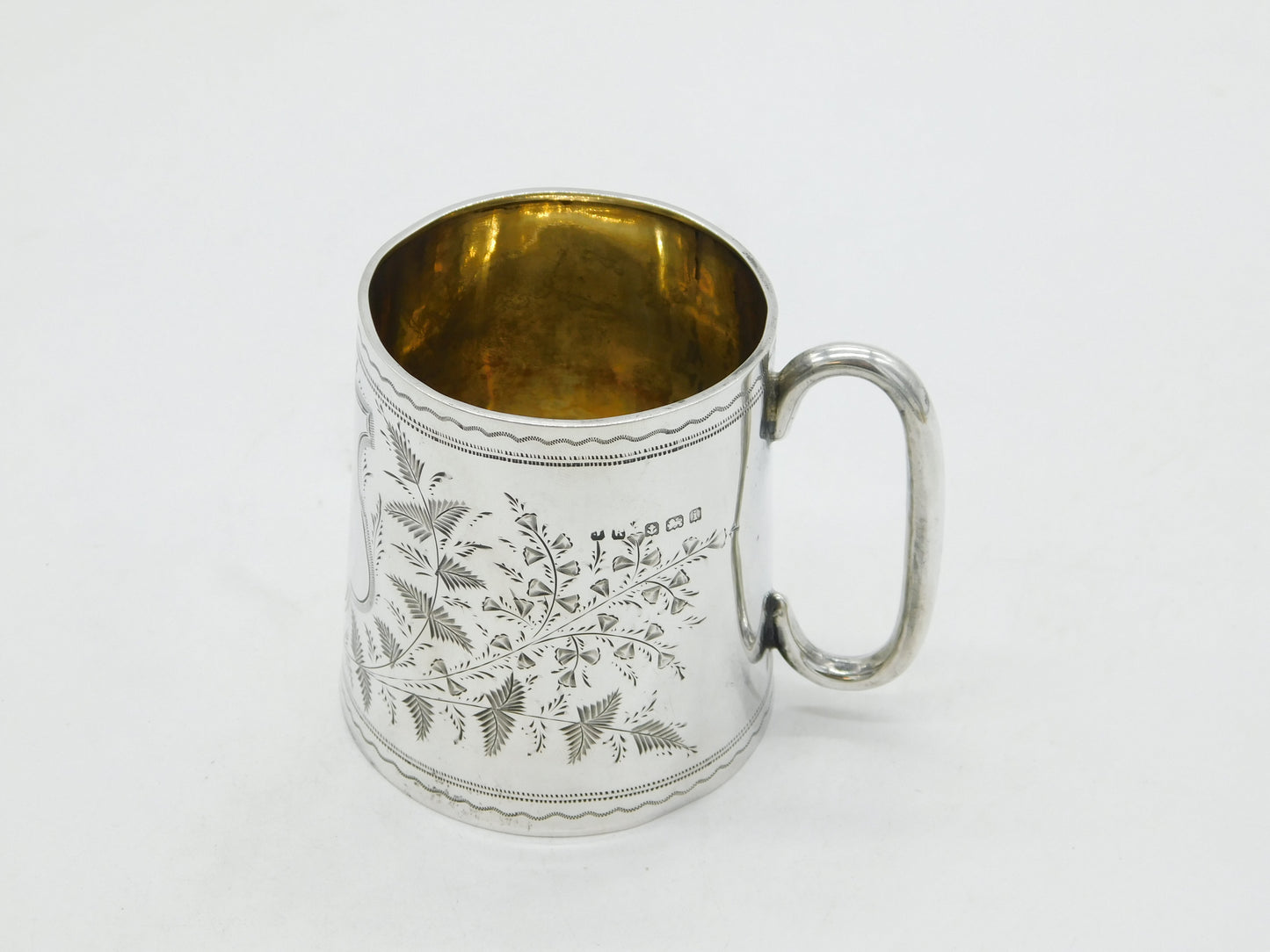 Edwardian Sterling Silver Floral 'K' Initial Christening Mug Antique 1908 Birmingham