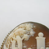 Victorian Large Sterling Silver Epicurean Scene Carved Shell Cameo Brooch c1860
