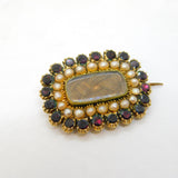 George III 14ct Gold, Garnet, Seed Pearl Mourning Brooch Antique c1820s