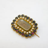 George III 14ct Gold, Garnet, Seed Pearl Mourning Brooch Antique c1820s