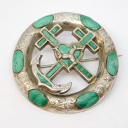 Victorian Sterling Silver Malachite Set Isle of Man Sweetheart Kilt Brooch c1860