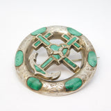 Victorian Sterling Silver Malachite Set Isle of Man Sweetheart Kilt Brooch c1860