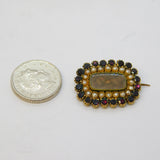 George III 14ct Gold, Garnet, Seed Pearl Mourning Brooch Antique c1820s