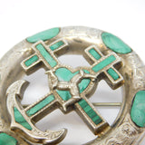 Victorian Sterling Silver Malachite Set Isle of Man Sweetheart Kilt Brooch c1860