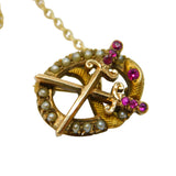 Victorian 10ct Gold, Crossed Sword & Snake Ruby Set Brooch Antique c1850s