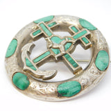 Victorian Sterling Silver Malachite Set Isle of Man Sweetheart Kilt Brooch c1860