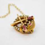 Victorian 10ct Gold, Crossed Sword & Snake Ruby Set Brooch Antique c1850s