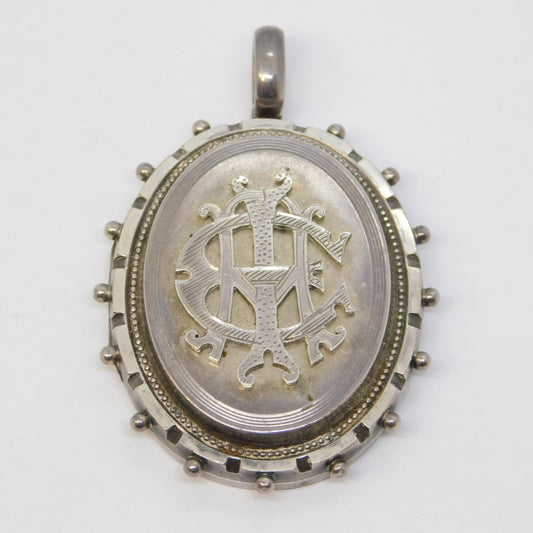 Victorian Sterling Silver Monogram Sweetheart Locket Pendant Antique c1880