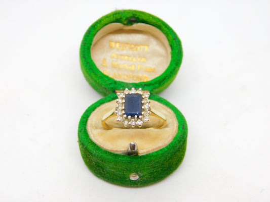 9ct Yellow Gold, Sapphire & Diamond Engagement Ring Vintage c1970 Birmingham