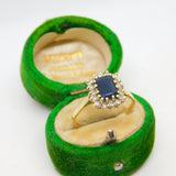 9ct Yellow Gold, Sapphire & Diamond Engagement Ring Vintage c1970 Birmingham