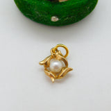 14ct Yellow Gold Pearl Set Floral Drop Pendant Vintage c1980