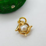 14ct Yellow Gold Pearl Set Floral Drop Pendant Vintage c1980