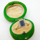 9ct Yellow Gold, Sapphire & Diamond Engagement Ring Vintage c1970 Birmingham