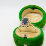 9ct Yellow Gold, Sapphire & Diamond Engagement Ring Vintage c1970 Birmingham