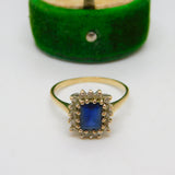 9ct Yellow Gold, Sapphire & Diamond Engagement Ring Vintage c1970 Birmingham