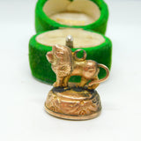 Victorian 9ct Gold & Bloodstone Set Lion Fob Seal Pendant Antique c1890