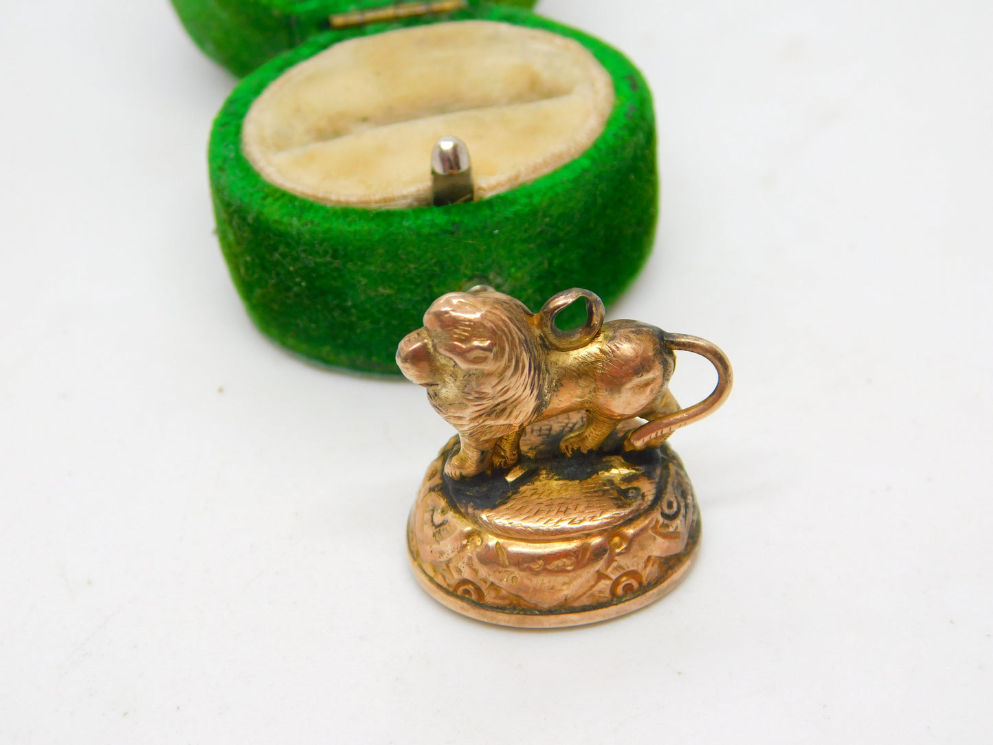 Victorian 9ct Gold & Bloodstone Set Lion Fob Seal Pendant Antique c1890