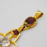 Art Deco 9ct Yellow Gold, Garnet & Paste Set Lavalier Drop Pendant Antique