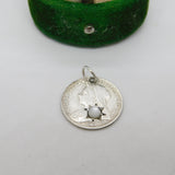 Victorian Sterling Silver Threepence Coin Moonstone Lucky Charm Antique 1897