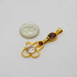 Art Deco 9ct Yellow Gold, Garnet & Paste Set Lavalier Drop Pendant Antique