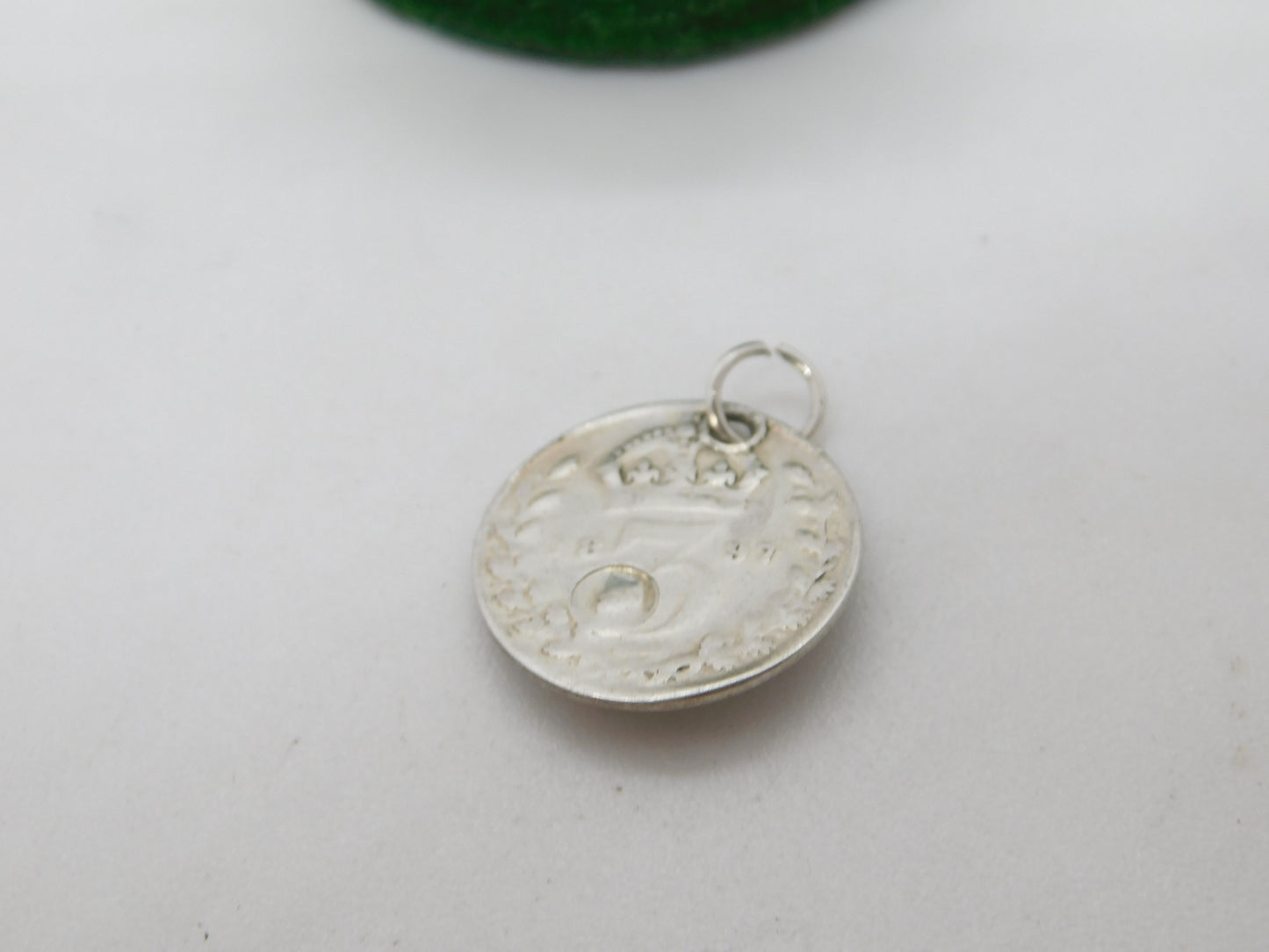 Victorian Sterling Silver Threepence Coin Moonstone Lucky Charm Antique 1897