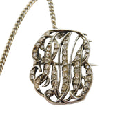 Victorian Sterling Silver & Old-Cut Diamond 'RJB' Monogram Brooch Antique c1850s