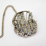 Victorian Sterling Silver & Old-Cut Diamond 'RJB' Monogram Brooch Antique c1850s