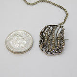 Victorian Sterling Silver & Old-Cut Diamond 'RJB' Monogram Brooch Antique c1850s