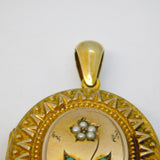 Victorian 15ct Gold, Seed Pearl & Turquoise Sweetheart Locket Antique c1860