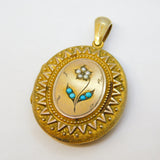 Victorian 15ct Gold, Seed Pearl & Turquoise Sweetheart Locket Antique c1860