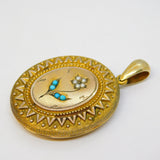 Victorian 15ct Gold, Seed Pearl & Turquoise Sweetheart Locket Antique c1860