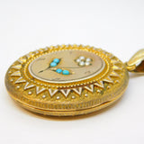 Victorian 15ct Gold, Seed Pearl & Turquoise Sweetheart Locket Antique c1860