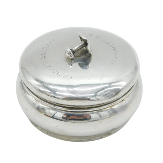 Edwardian Sterling Silver Collar Stud Box WW1 Inscription Antique 1909 Birmingham