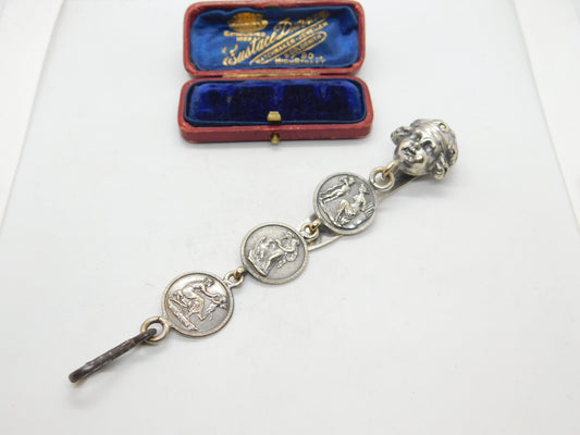 French Art Nouveau Silver Plated Cherub & Classical Chatelaine Sewing Antique