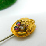 Victorian 18ct Gold Garnet & Diamond Etruscan Style Stick Pin Antique c1860