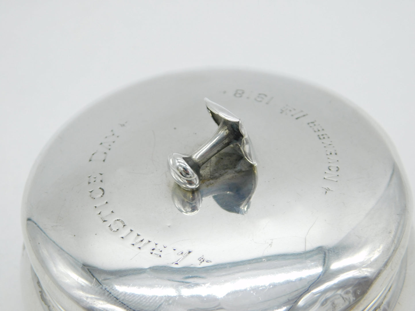 Edwardian Sterling Silver Collar Stud Box WW1 Inscription Antique 1909 Birmingham