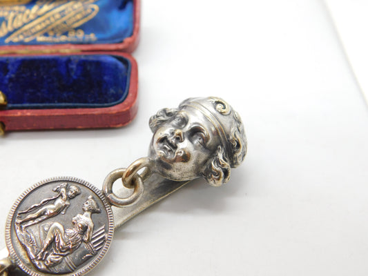 French Art Nouveau Silver Plated Cherub & Classical Chatelaine Sewing Antique