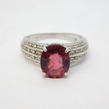 9ct White Gold, Oval-Cut Tourmaline & White Sapphire Dress Ring Vintage