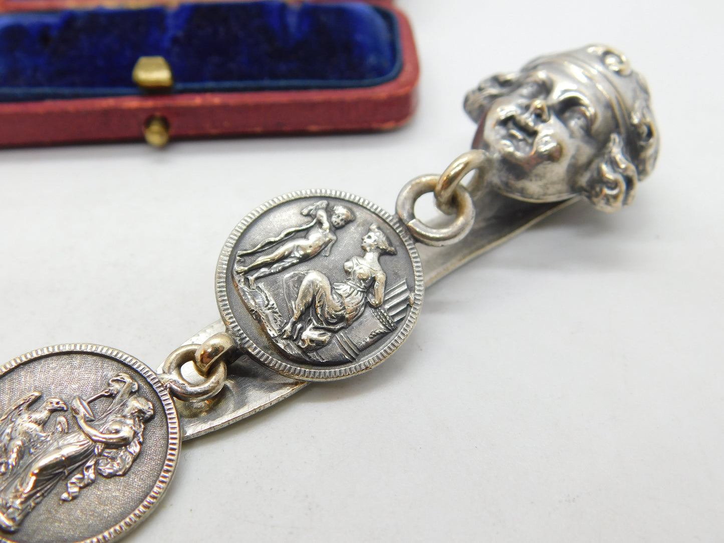 French Art Nouveau Silver Plated Cherub & Classical Chatelaine Sewing Antique