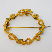 Victorian 9ct Yellow Gold & Turquoise Entwined Snake Brooch Antique c1860